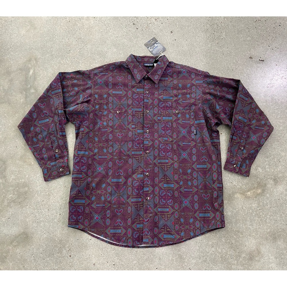 Vintage Patagonia Deep Plum Aztec Tribal Muleskin Print L/S Button Shirt Sz L